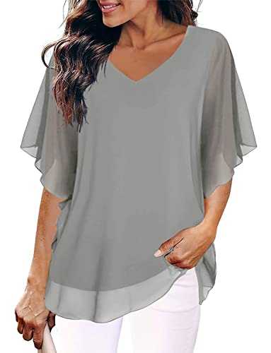 Magritta Women Summer Tops Short Sleeve V Neck Shirt Fashion Loose T-Shirt Blouses