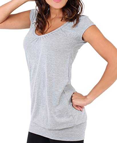 KRISP Womens Short Sleeve Long Top T-Shirt V-Neck Jersey Blouse