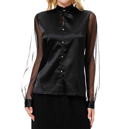 Women Shirts Shirt Tops Elegant Women Tops Fashion Casual Long Sleeve Stand Collar Silk Blouse Women
