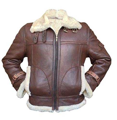 Fashion_First Mens B3 RAF Aviator Pilot Flying Fur Shearling Bomber Real Sheepskin Leather Jacket