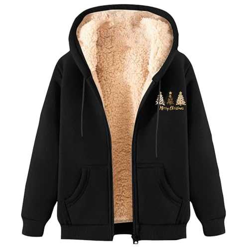 Women Coats Winter Ladies Fleece Lined Jacket Zip up Hoodies with Pockets Sherpa Fluffy Casual Hooded Coats Warm Fleece Jackets Long Sleeve Hooded Sweatshirt Coat Outerwear