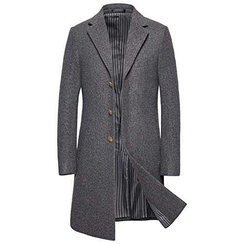 WSLCN Mens Wool Trench Coat Autumn Winter Warm Business Casual Slim Fit Overcoat Parka Long Jacket Outerwear