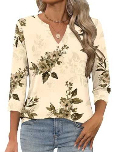 Women's V Neck 3/4 Sleeve T Shirts Casual Basic Summer Tees Shirts Loose Fit Tunic Tops
