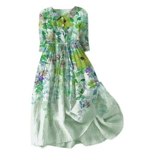 Boho Dresses for Women UK Retro Print Casual Dresses Scoop Neck Ladies Sun Dress Plus Size Loose Prom Bohemian Dresses Shirt Dresses
