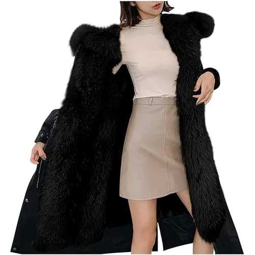 Women's Winter Coats Fleece Sherpa Lined Parka Jacket Hooded Long Winter Warm Parka Coat with Pockets Ladies Faux Fur Trim Hooded Jacket Puffer Quilted Long Sleeve Knee Length Outerwear Plus Size