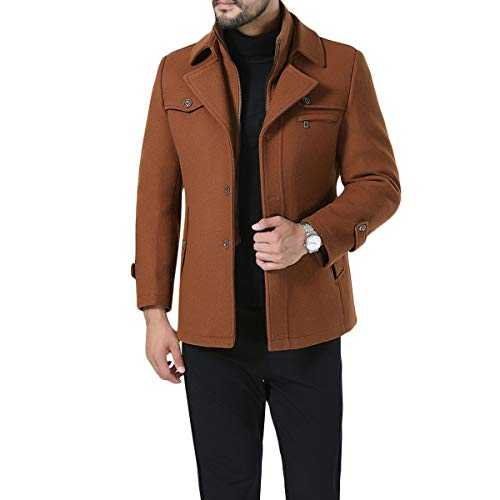 Allthemen Men's Wool Coat Regular Fit Winter Thick Lapels Coat Zip-Front with Pockets Business Trench Outerwear