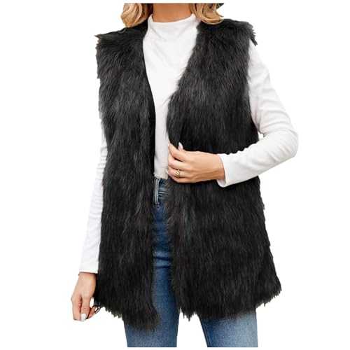 Yolimok Faux Fur Gilet Women Sleeveless Fluffy Fake Fur Vest Casual Open Front Windproof Cardigan Elegant Furry Waistcoats Lightweight Bodywarmer Vest Coats Winter Thermal Vest Jacket