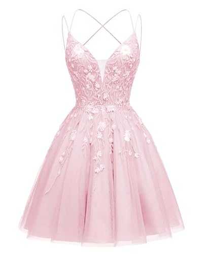 Fokissy Floral Homecoming Dresses Sparkly Tulle Prom Dresses 2024 Short Spaghetti Strap Formal Party Gowns Dress