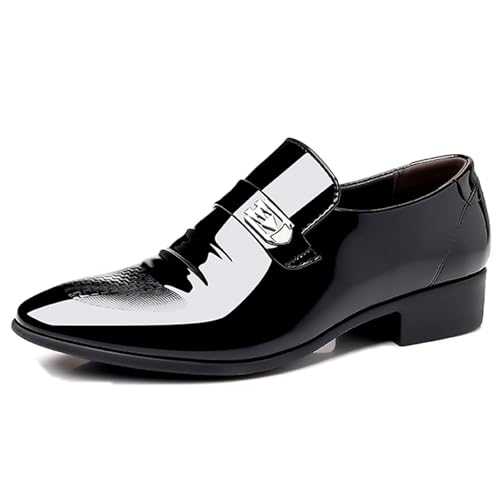 LMUIPMAA Men's Business Wedding Dress Shoes Oxford Work Formal Shoes Patent Leather Slip-On Loafers
