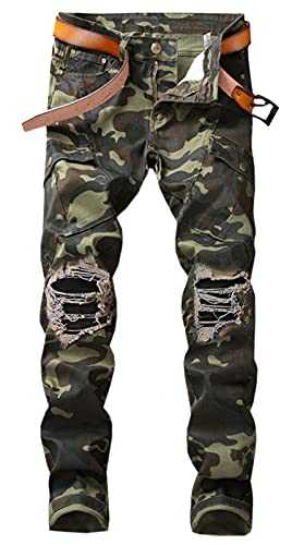 QZH.DUAO Men's Camo Denim Jeans