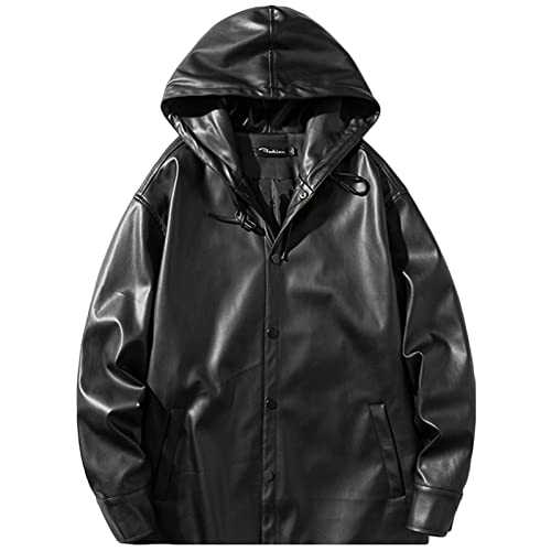 Mens Leather Bomber Jacket Biker Sale Clearance Faux Leather Pullover Hoodie Casual Plain Coat Autumn Winter Windbreaker Slim Fit Motorcycle Trucker Jacket UK Size 10-22