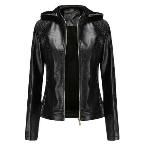 SaoBiiu Winter Black Fleece Hooded Leather Jacket Women's Motorcycle Jacket Women Zipper Coat Tops Khaki Jacket
