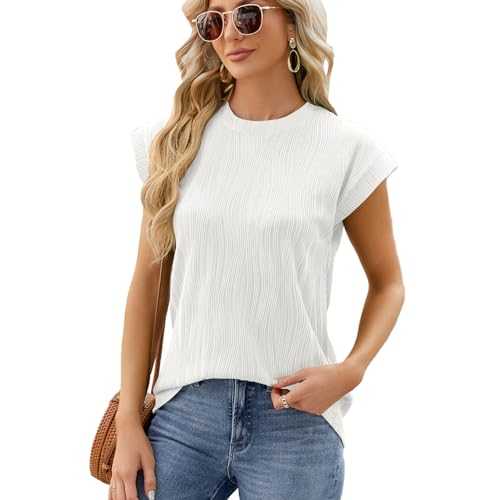 GRECERELLE Women Tunic Round Neck Tops Ladies Causal T Shirts Cap Sleeve Summer Blouse for Women UK