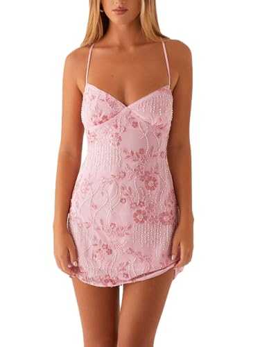 Women Shiny Sequins Dress Spaghetti Strap Glitter Sleeveless Backless Bodycon Cami Mini Dress for Cocktail Streetwear