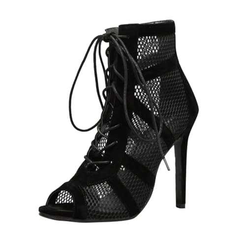 Dance Heels For Women Lace Up Latin Ballroom Evening Sandal Booties Women Sexy High Stiletto Heels Sandals Open Toe Breathable Mesh Lace-Up Shoes Ladies Fall Ankle Boots For Club Party