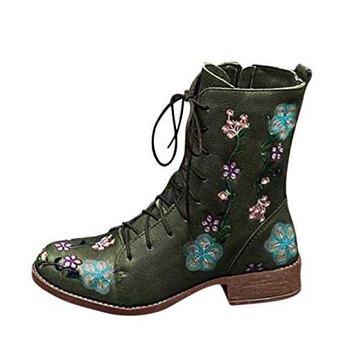 COVIDI Womens Mid Calf Boots Long Ankle Boots Chunky Heel Casual Square Heels Slip On Shoes