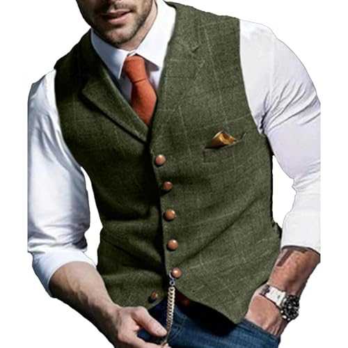 Maiyifu-GJ Men's Tweed Plaid Business Suit Vest Casual Tailored Collar Wool Waistcoat Twill Formal Dress Wedding Tuxedo Vest