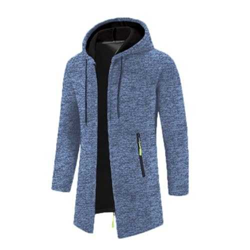 Mens Long Hooded Cardigan - Mens Long Cardigan Hoodie Slim Fit Long Length Hooded Cardigan Coat Slim Trench Cot With Zip Full Front Zipper Fleece Coat Warm Overcoat With Pockets Warm Wool Coat
