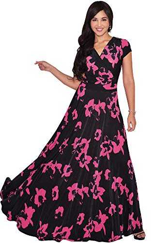 KOH KOH Womens Short Cap Sleeves Abstract Flower Print Long Maxi Dress Gown