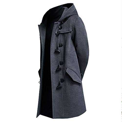 SCDXJ Mens Wool Coat Horn Button Hooded Pea Coat,4XL