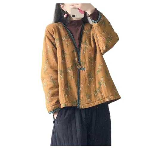 UNeedVog Women's Cotton Padded Coat Retro Chinese Style Floral Quilted Cotton Jacket Oversized Warm Outwear