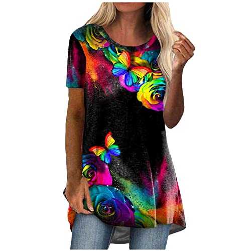 Women Summer Tshirt Tops Fashion Casual Round-Neck Ethnic Vintage Print Short Sleeve T-Shirt Top Sale Clearance Ladies Sexy Comfy Plus Size Blouses UK Size S-5XL