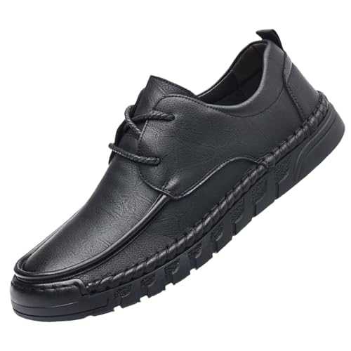 Comfort Men's Black Leather Shoes Lace-Up Retro Oxford Shoes Slip On Business Casual Derby Footwear Wide Fit Formal Dress Shoe Soft Non Slip Brogues for Men Stitching Details Office Footwear