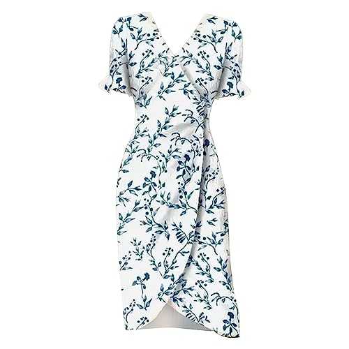 Skang party dresses for women UK Multicolor Summer New Women's V Neck Fragmented Flower Hem Irregular Floral Print Button Waist Dress Sun dress