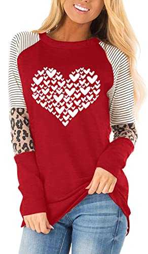 Valentine's Day Shirt for Womens Love Heart Print Graphic Tee Tops Buffalo Plaid Long Sleeve T-Shirts Tops