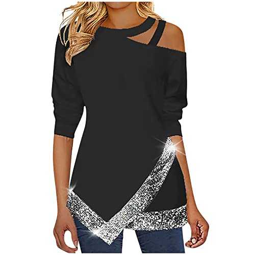 AMhomely Women Blouse Tops Sale Clearance,Fall Winter Casual T-Shirts Long Sleeve Tunic Tops Strapped Crewneck Blouse Pullover Christmas Jumper Funny Santa Xmas Jumper Sweatshirt Ladies UK Size