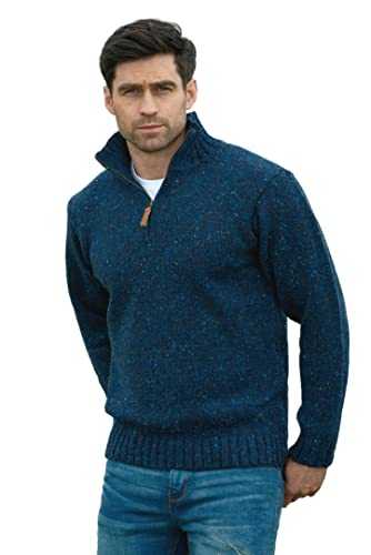 Aran Crafts Men's Irish Cable Knitted Half Zip Sweater (100% Donegal Wool)