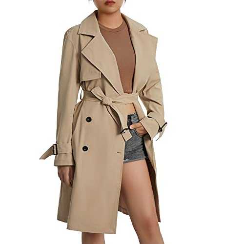 Edhomenn Women Long Trench Windproof Coat with Belt Long Sleeve Double Breasted Classic Lapel Collar Overcoat Ladies Casual Fall Jacket Winter Coat