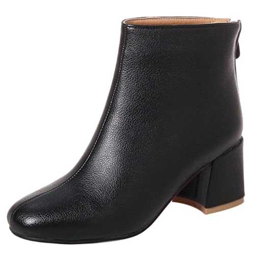 Diuniarza Women Ankle Boots Elegant Block Heel Dress Boots Zip Mid Heel Short Boots Round Toe, Size 1-13