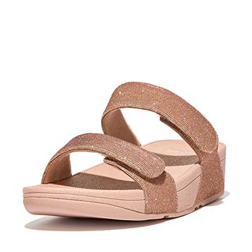 FZ9-323 Lulu Adjustable Shimmerlux Slides Ladies Rose Gold Textile Arch Support Slip On Sandals