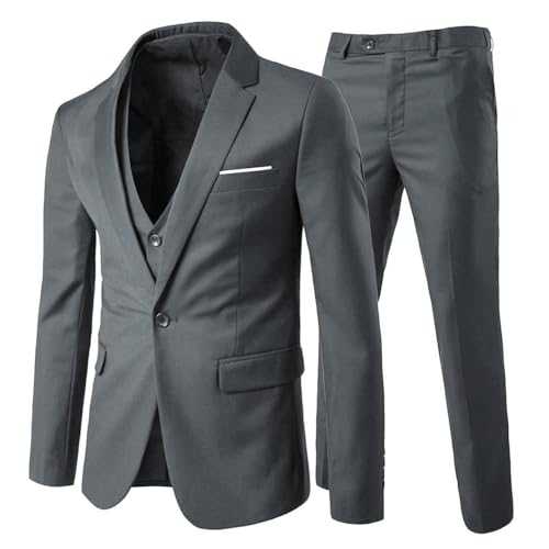 Allthemen Mens Suits 3 Piece Slim Fit 1 Button Business Formal Blazer Jacket Waistcoat Trousers Wedding