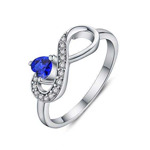 JO WISDOM Women Ring, 925 Sterling Silver Infinity Birthstone Ring with Heart Cut 3A Cubic Zirconia