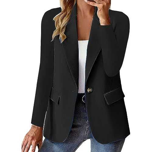 Blazers for Women Uk Summer Antumn Long Sleeve Solid Color Basic Blazer Jackets Womens Lightweight Front Lapel Collar Work Bussiness Cardigans Coat With Button and Pockets