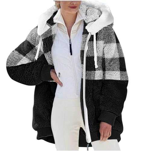 Winter Jackets for Women UK Clearance Winter Warm Teddy Fleece Jacket with Hood Zipper Sweatshirt Fuzzy Hooded Jacket Ladies Fluffy Hoodie Plush Cardigan Ladies Coat Shaggy Sweaters Overcoat Outwear