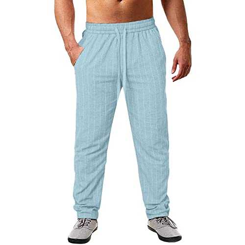 Mymyguoe Men's Linen Trousers with Striped Plain Linen Trousers Summer Trousers Beach Trousers Breathable Elastic Suit Trousers Casual Trousers Oversized Casual Linen Trousers Stripes