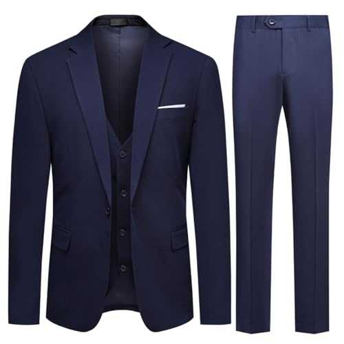 Mens 3 Piece Suit 1 Button Business Solid Color Stretch Tuxedo Blazer Waistcoat Trousers