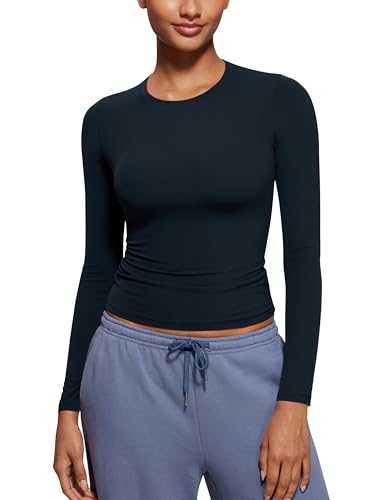 CRZ YOGA Womens Softembrace Long Sleeve Soft Crew Neck Shirts Basic Comfort Tight Tops Fitted Casual Workout Fall Tee Shirt