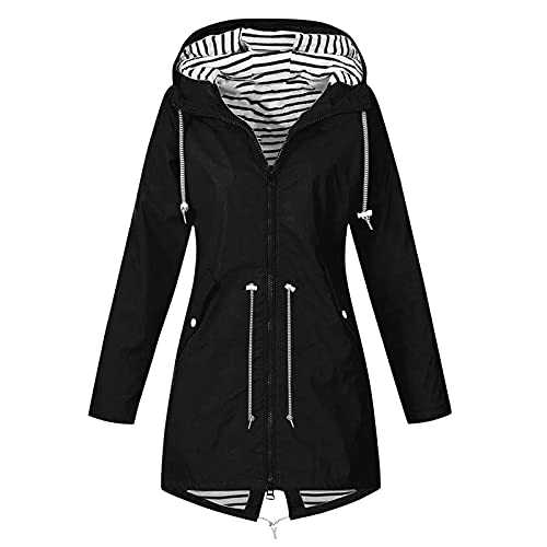 Women Solid Rain Jacket Candy Color Outdoor Plus Size Hooded Windproof Loose Coat Water Proof Raglan Cuff Hooded Raincoat Overcoat Winter Warm Cute Jacket School Camping Hiking Outerwear