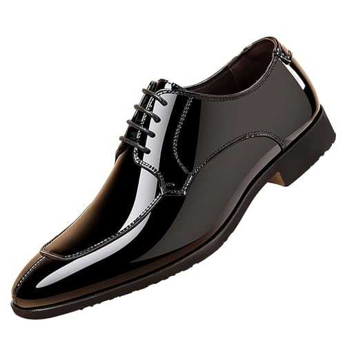 Shiny Patent Leather Oxford Shoes for Men Lace Ups Pointed Toe Derby Lightweight Wedding Party Formal Footwear Business Black Brown Leathers Shoes with Arch Support Causal Driving Shoe