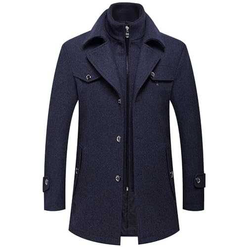 Men's Slim Fit Wool Coat Winter Casual Jacket Wool Overcoat Full Length Double Breasted Long Pea Coat Regular Fit Military Winter Trench Coat