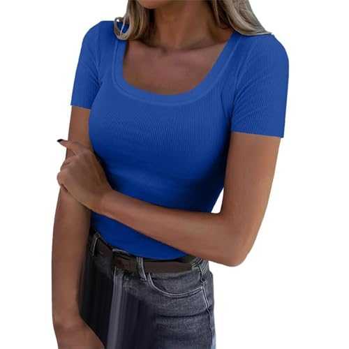 Women's 2024 Summer Fashion U Turtleneck Short Sleeved Shirt Lightweight Soft Casual Basic Knit T Shirt Top Girls Tunic Tops