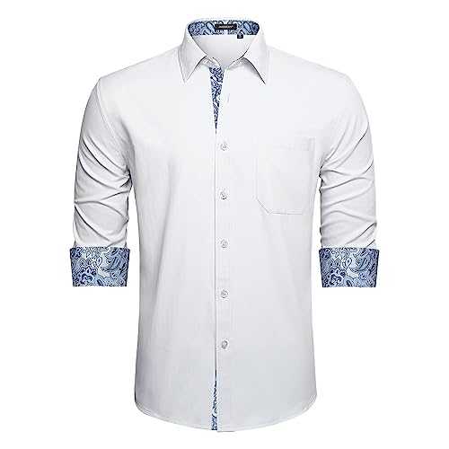 HISDERN Men's Dress Shirts Long Sleeve Formal Casual Business Shirts for Men Regular Fit Button Down Wedding Party Work Shirt with Pockets