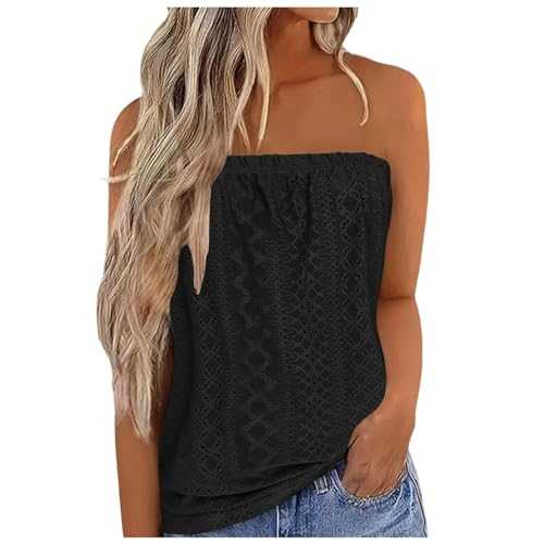 Bandeau Top Women's Breathable Sleeveless Summer Tops Sexy Stretch Tube Top Off Shoulder Top Casual Beach Strapless Top Backless Top Party Loose Backless Top Mama Shirt Black Long Sleeve Shirt Women