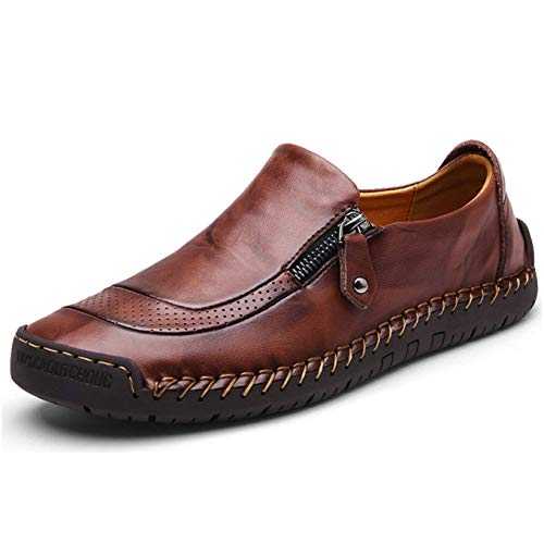 Mens Leather Loafer Comfy Lightweight Round Toe Shoes Flats Moccasins Non-Slip Wider Business Work Shoes Large Size