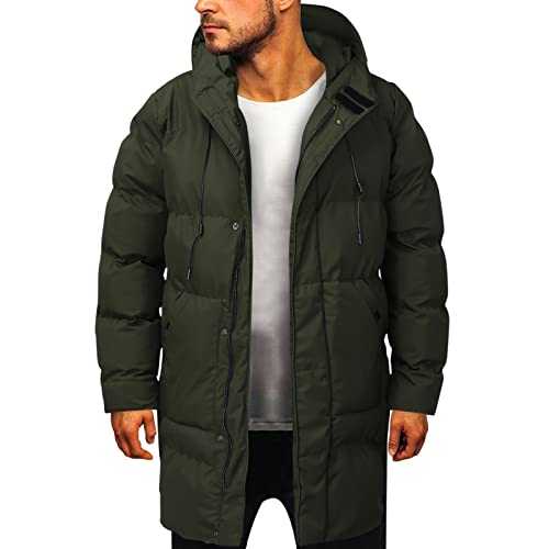 Down Coat Men's Long Winter Jacket with Hood Long Windproof Quilted Winter Coat Men's Coat Parka Medium Length Leisure Hooded Quilted Coat Black Winter Warm Winter Parka Large Sizes M-4XL