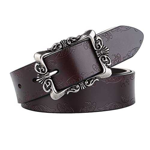 IWFTC Belt for Women Classic Women'Vintage Buckle Belt-Leather Adjustable Stylish Belt for Pants and Jeans